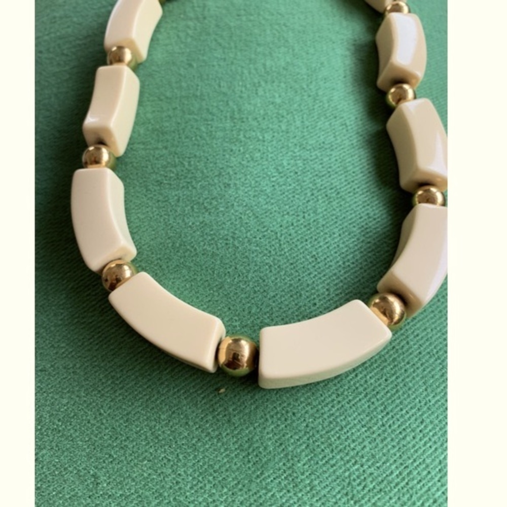 Vintage 70s 80s Ivory Gold Choker Napier Statement Necklace - Picture 4 of 9